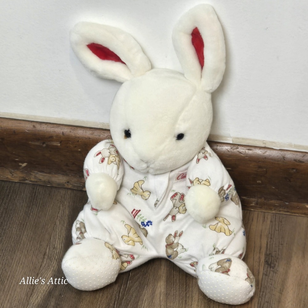 Carter's Classic Bunny Rabbit Plush Lovey Teddy Baby Toy Rattle White Red Pjs